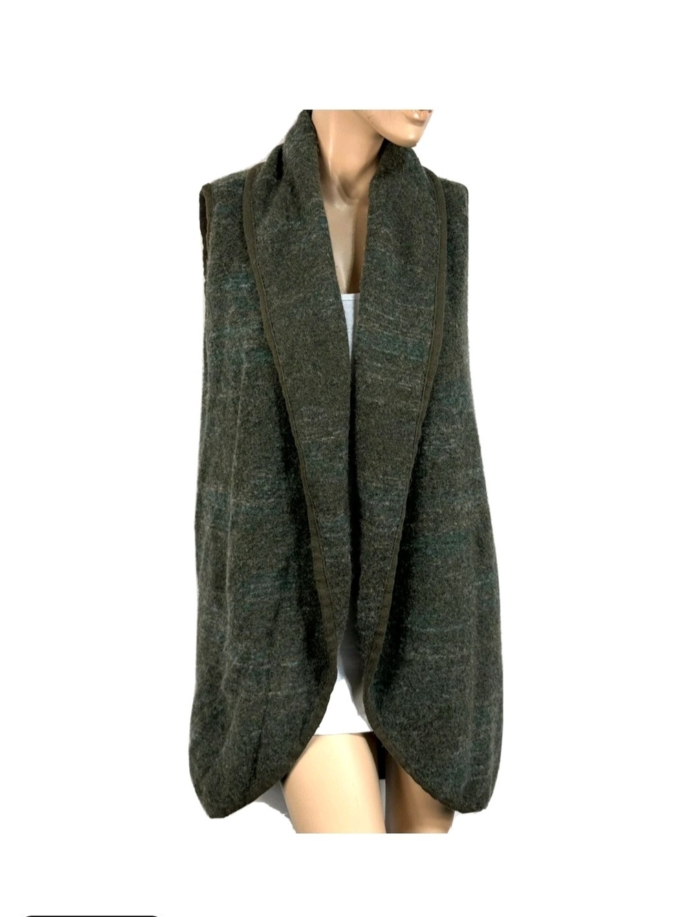 Lucky Brand Olive Green Open-Front Shawl Collar Vest